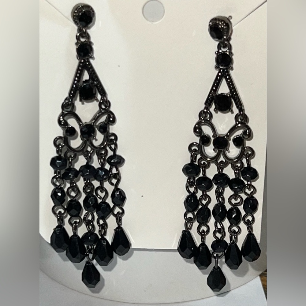 Elegant Black Chandelier Earrings - Like New